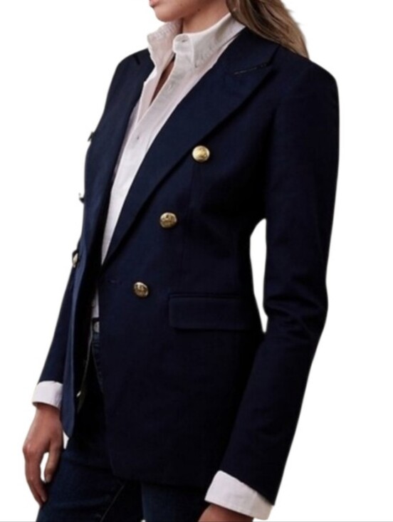 Banana Republic Jackets & Blazers - Banana Republic Double-Breasted Navy Blazer Size 12 Gold Crest Buttons Career